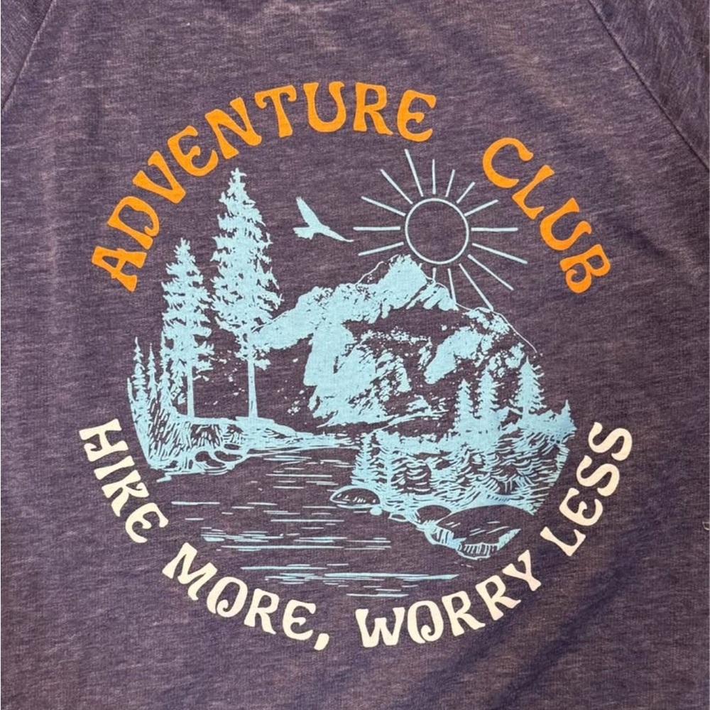 Adventure Club Graphic Sweatshirt - Muted Blue with Orange & Light Blue Print